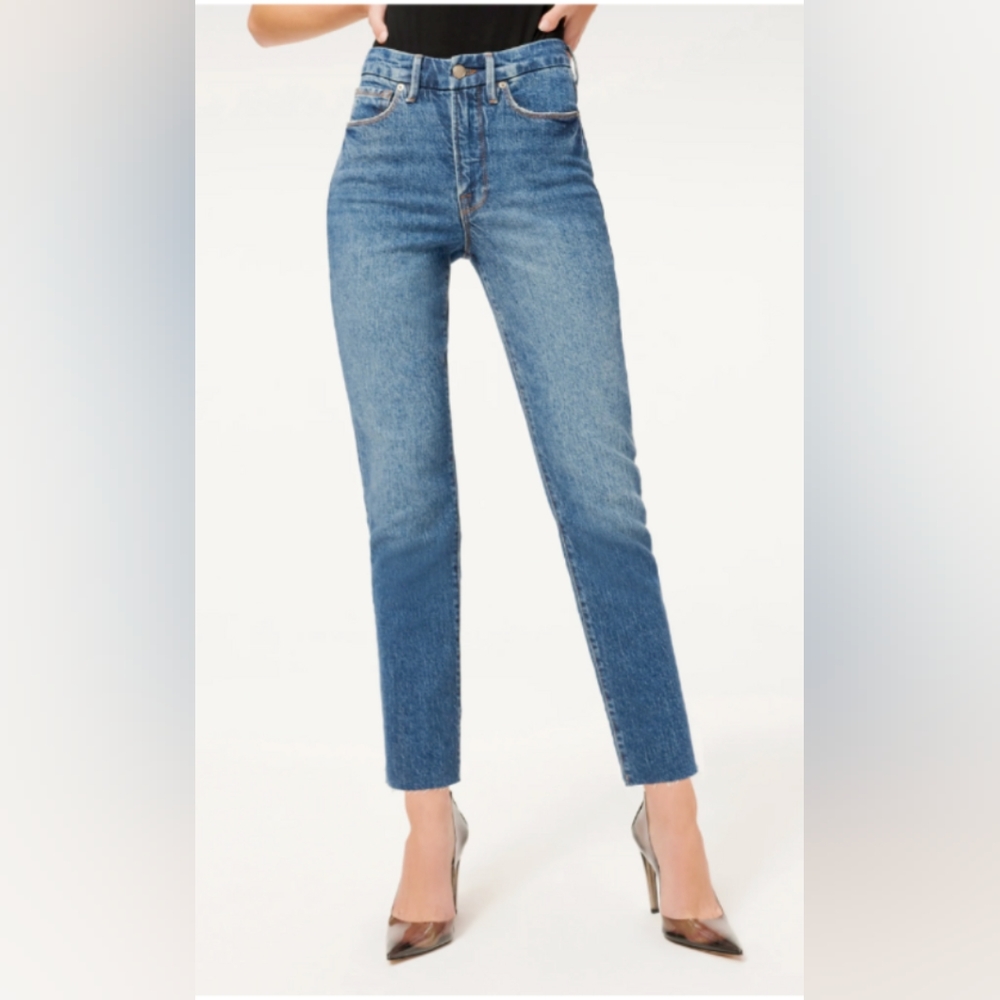 Good American High-Rise Straight Leg Jeans - Blue Wash